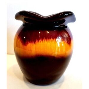 VTG Teleflora Vase Ombre Brown Yellow Orange Gloss Honey Pot Shape Charming‎ MCM